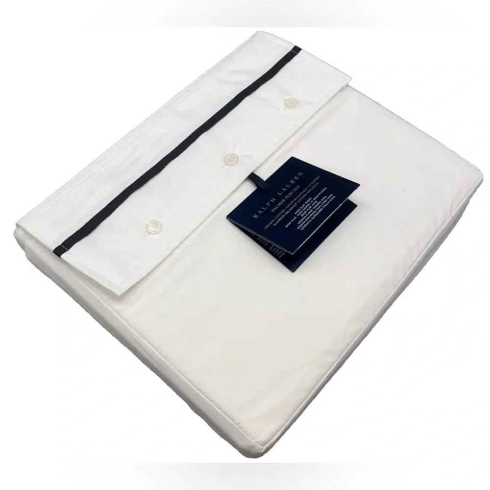 $200 NEW RALPH LAUREN KING FLAT SHEET ORGANIC PALMER PERCALE LOFT GRAY PIPING